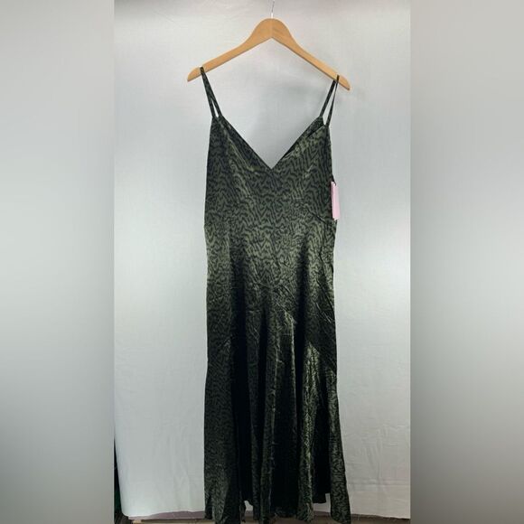 Avec Les Filles Print Slip Dress- Olive Abstract- Size L- NWT - Picture 2 of 8